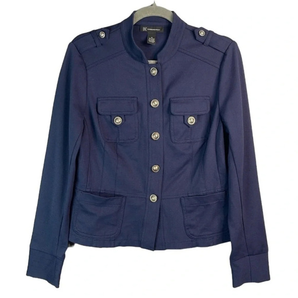 Inc International Concepts Military Style Blazer Jacket Navy Blue Stretch Size M - Picture 2 of 11